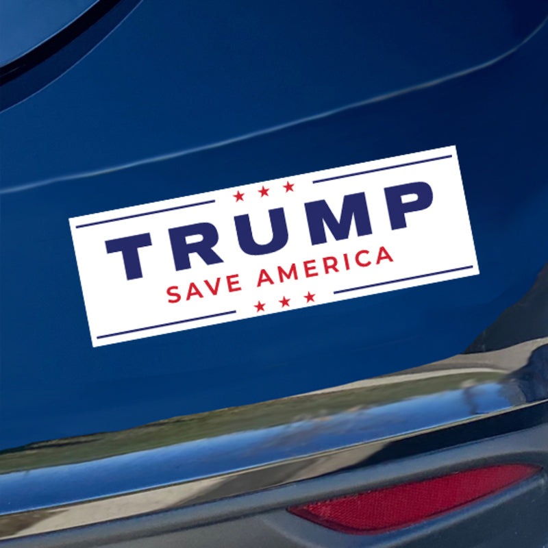 Trump Save America Bumper Sticker, 9"x3" White (Set of 2)