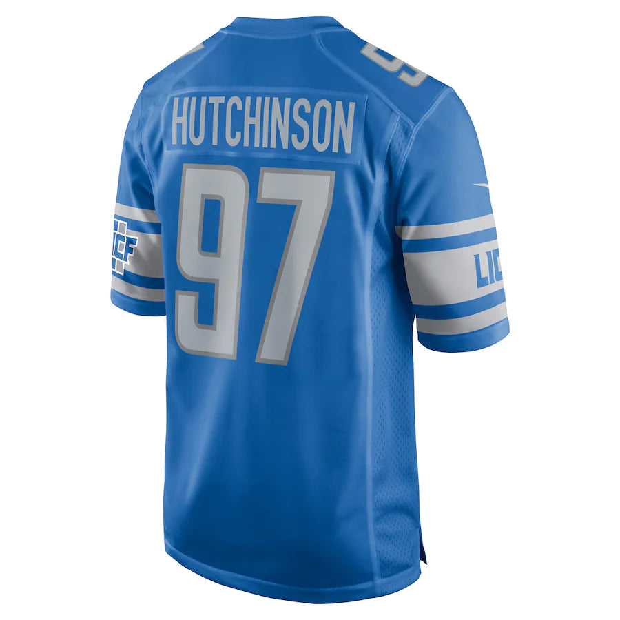 Men's Detroit Lions Aidan Hutchinson Nike Blue 2022 NFL Draft First Round Pick Game Jersey