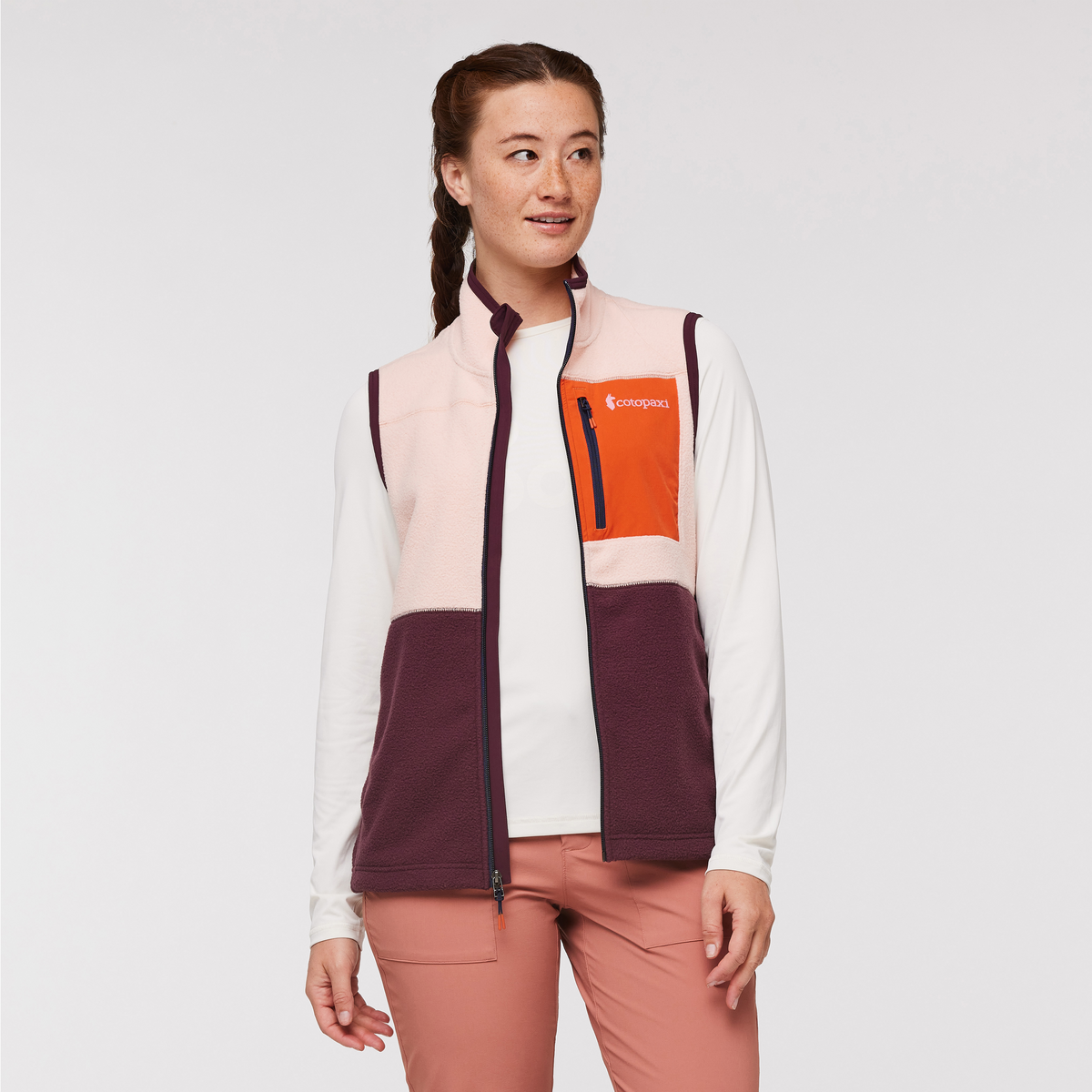 Abrazo Fleece Vest - Women's, Rosewood/Wine, Model Aya