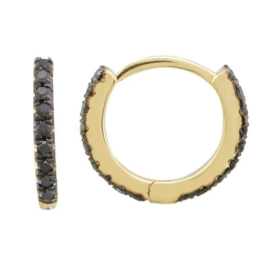 14K Gold Micro Pave Black Diamond Eternity Mini Huggies