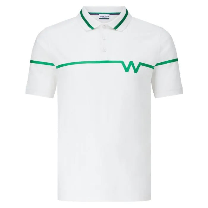 MEN'S CHEST STRIPE 'W' PRINT POLO SHIRT- WHITE