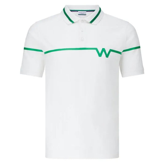 MEN'S CHEST STRIPE 'W' PRINT POLO SHIRT- WHITE