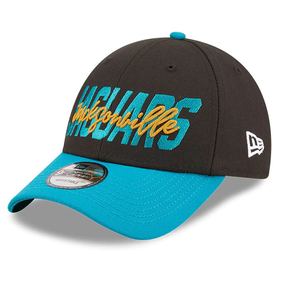 Men's Jacksonville Jaguars New Era Black/Teal 2022 NFL Draft 9FORTY Adjustable Hat