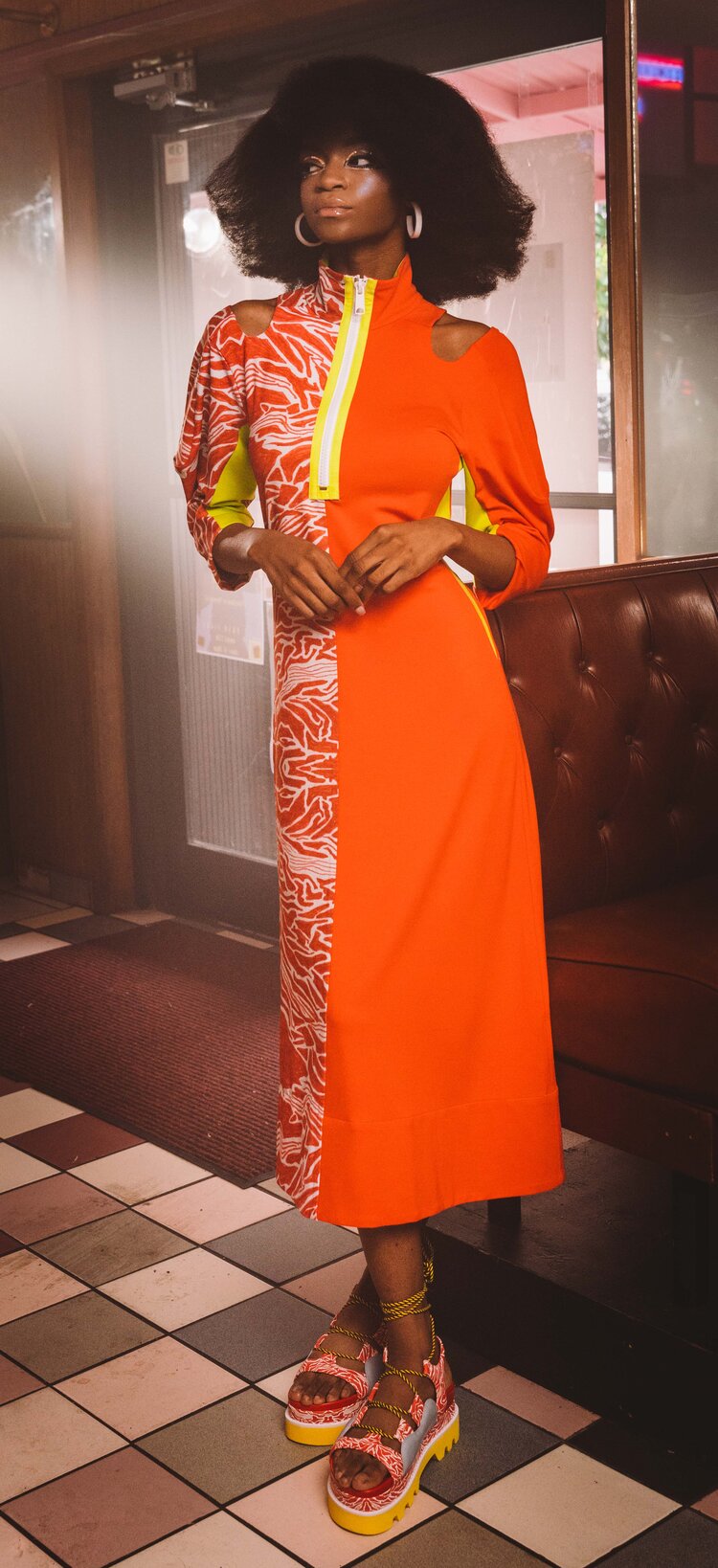 Ella Two Tone Color Block Midi Dress