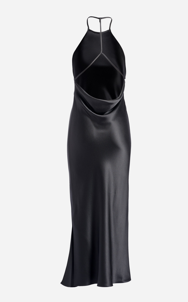 Silk Cocktail Dress with String T-Strap Back