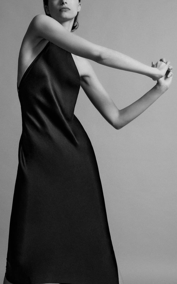 Silk Cocktail Dress with String T-Strap Back
