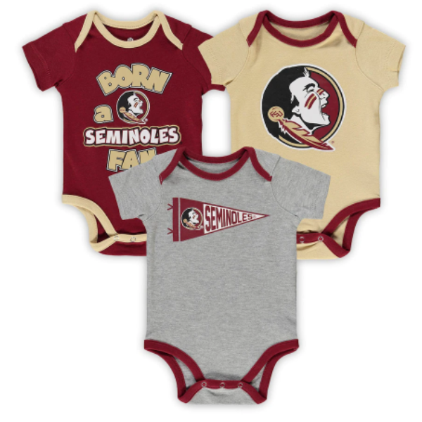 Newborn & Infant Garnet/Gold/Heathered Gray Florida State Seminoles Born A Fan Three-Piece Bodysuit Set