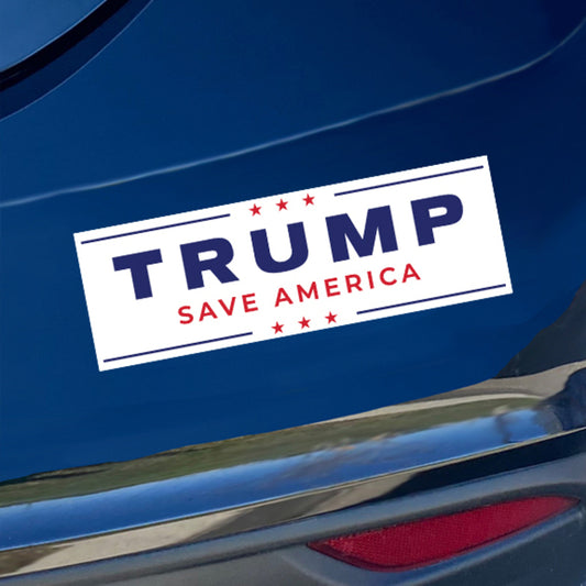 Trump Save America Bumper Sticker, 9"x3" White (Set of 2)
