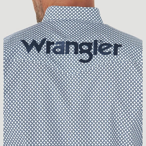 MEN'S WRANGLER® LOGO LONG SLEEVE BUTTON-DOWN PRINT SHIRT IN WHITE