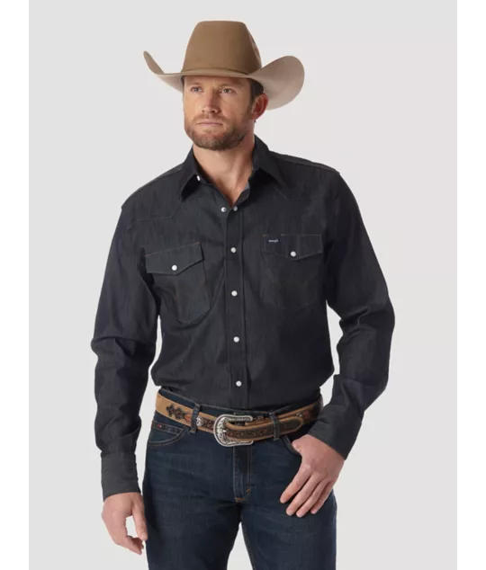 PREMIUM PERFORMANCE ADVANCED COMFORT COWBOY CUT® LONG SLEEVE SPREAD COLLAR SOLID SHIRT IN DENIM