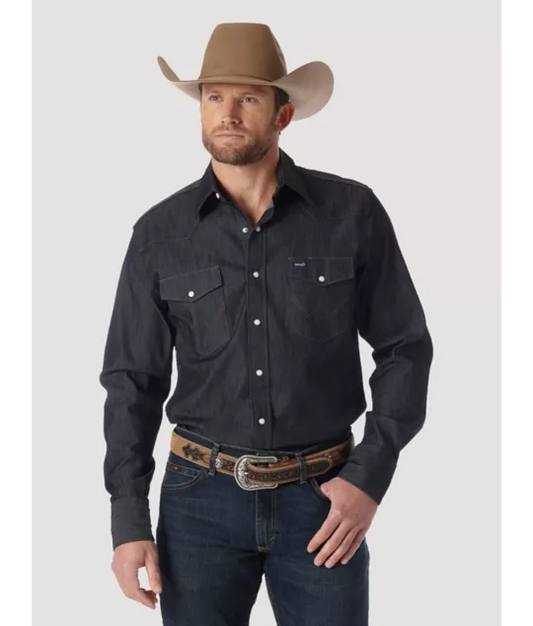 PREMIUM PERFORMANCE ADVANCED COMFORT COWBOY CUT® LONG SLEEVE SPREAD COLLAR SOLID SHIRT IN DENIM