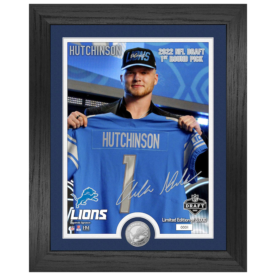 Detroit Lions Aidan Hutchinson Highland Mint 2022 NFL Draft First Round Pick 13'' x 16'' Silver Coin Photo Mint