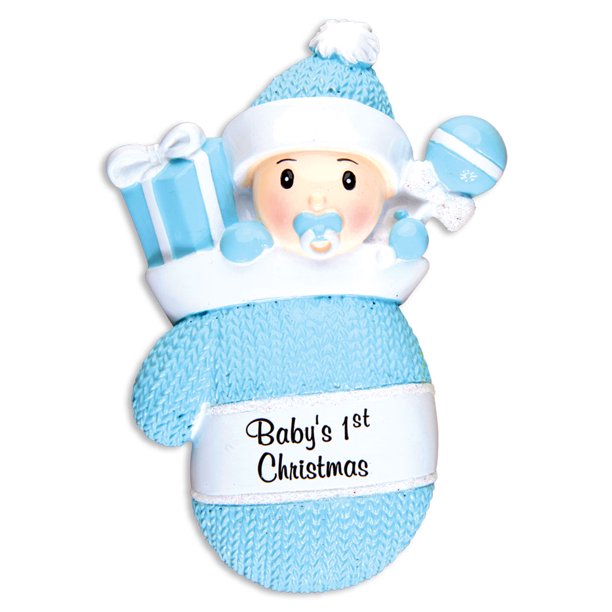 PERSONALIZED CHRISTMAS ORNAMENTS BABY'S FIRST-BABY BOY IN MITTEN KIT