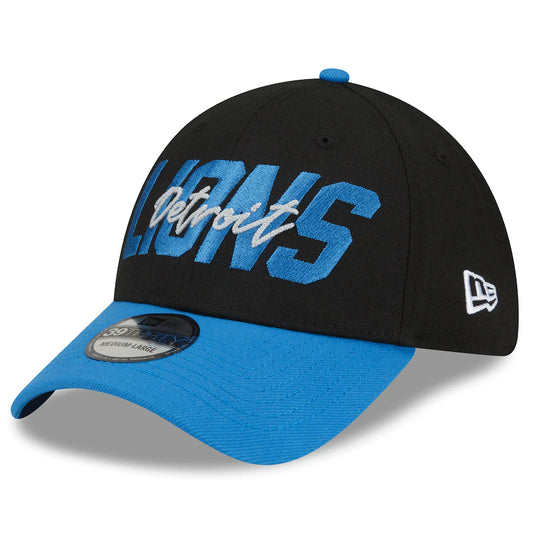 Men's Detroit Lions New Era Black/Blue 2022 NFL Draft 39THIRTY Flex Hat