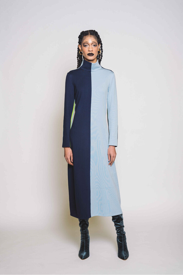 Bessie Mock Neck Midi Dress - Beacon Blue