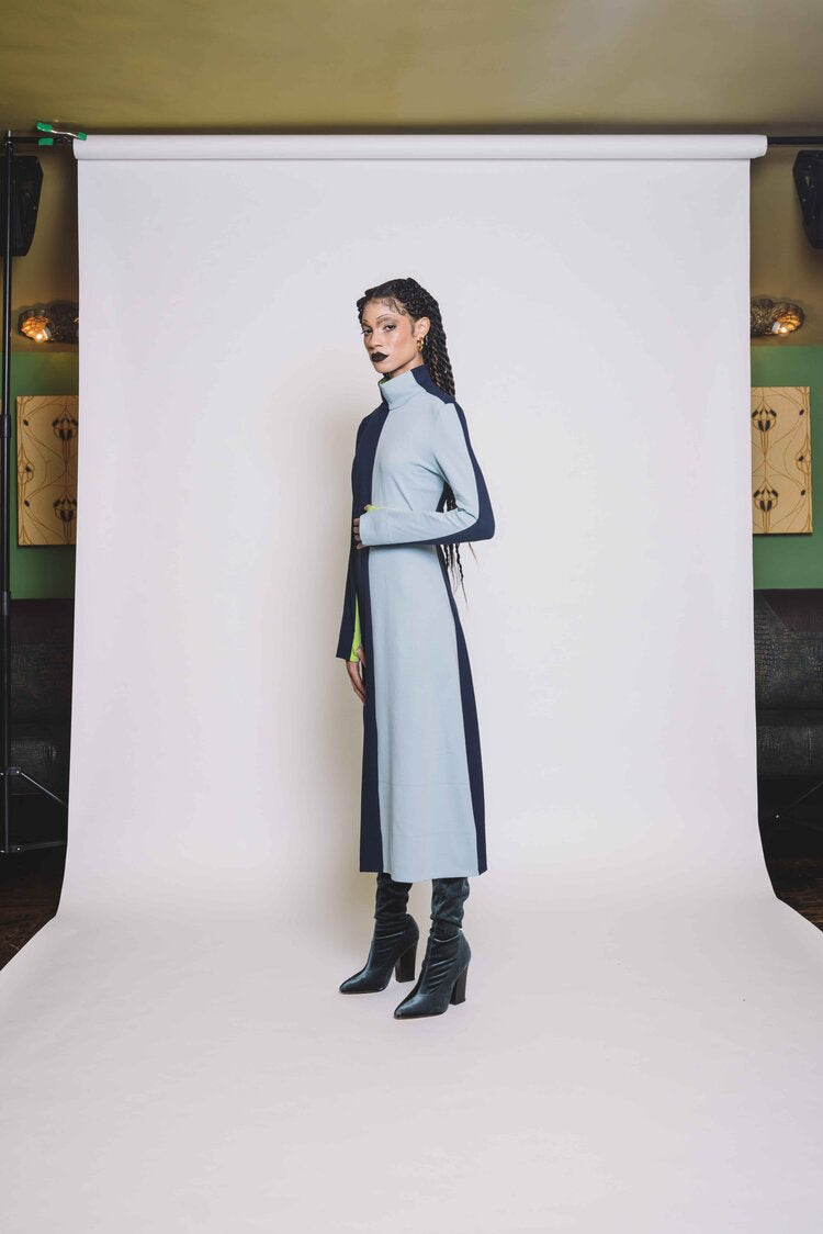 Bessie Mock Neck Midi Dress - Beacon Blue