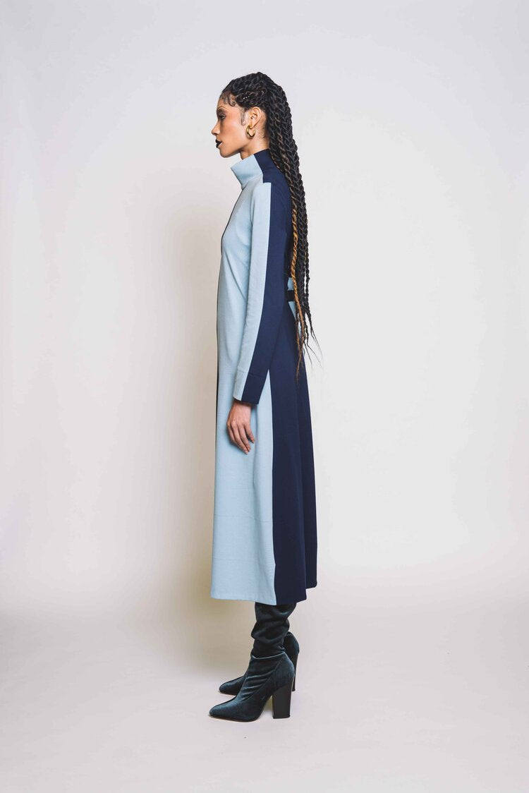Bessie Mock Neck Midi Dress - Beacon Blue