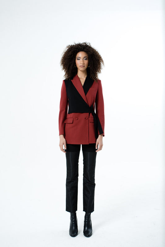 Billie Double Breasted Blazer - Black/Chili Oil