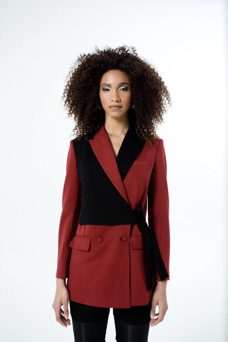 Billie Double Breasted Blazer - Black/Chili Oil
