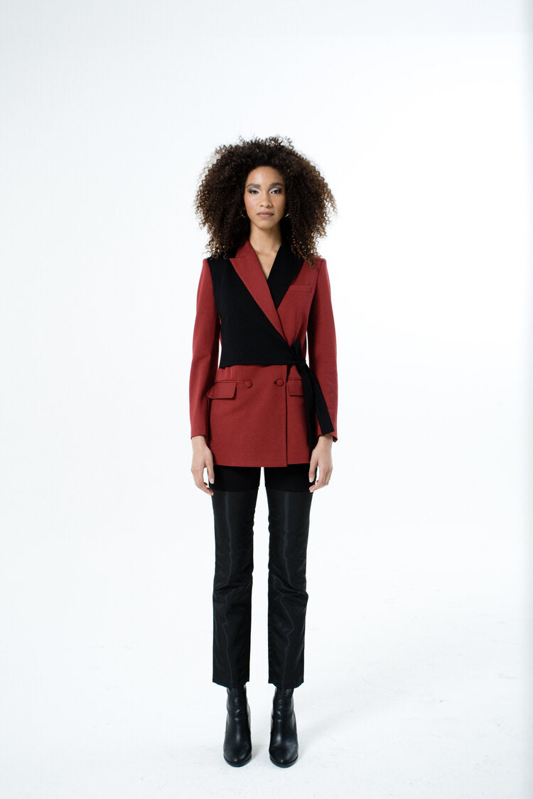 Billie Double Breasted Blazer - Black/Chili Oil