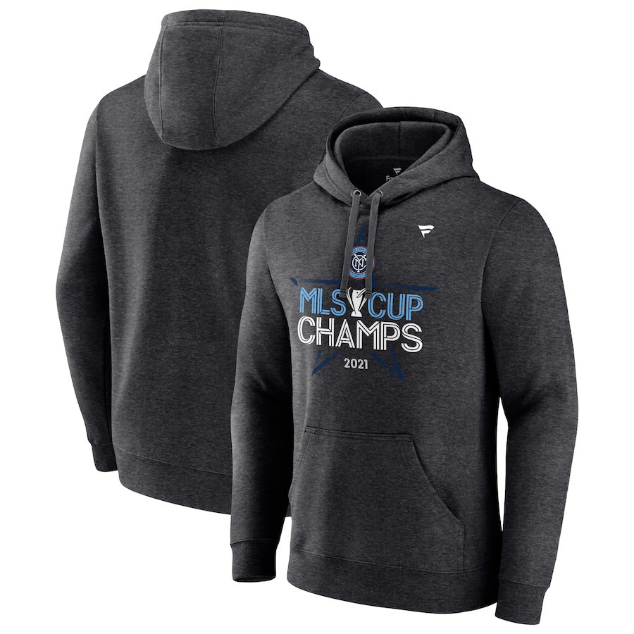 Men's New York City FC Fanatics Branded Heathered Charcoal 2021 MLS Cup Champions Locker Room Pullover Hoodie