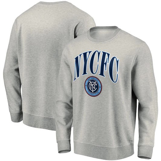 Men's New York City FC Fanatics Branded Heathered Gray Prep Squad Arch Pullover Sweatshirt