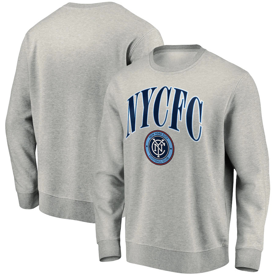 Men's New York City FC Fanatics Branded Heathered Gray Prep Squad Arch Pullover Sweatshirt