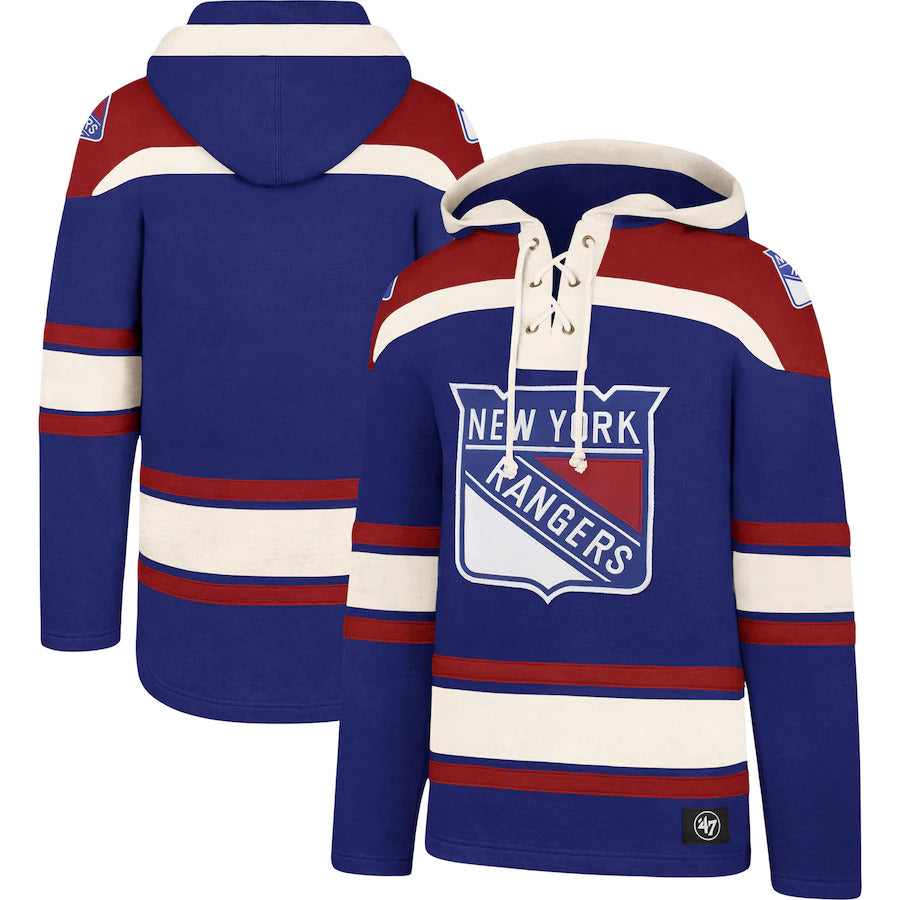 Men's New York Rangers '47 Blue/Red Superior Lacer Pullover Hoodie