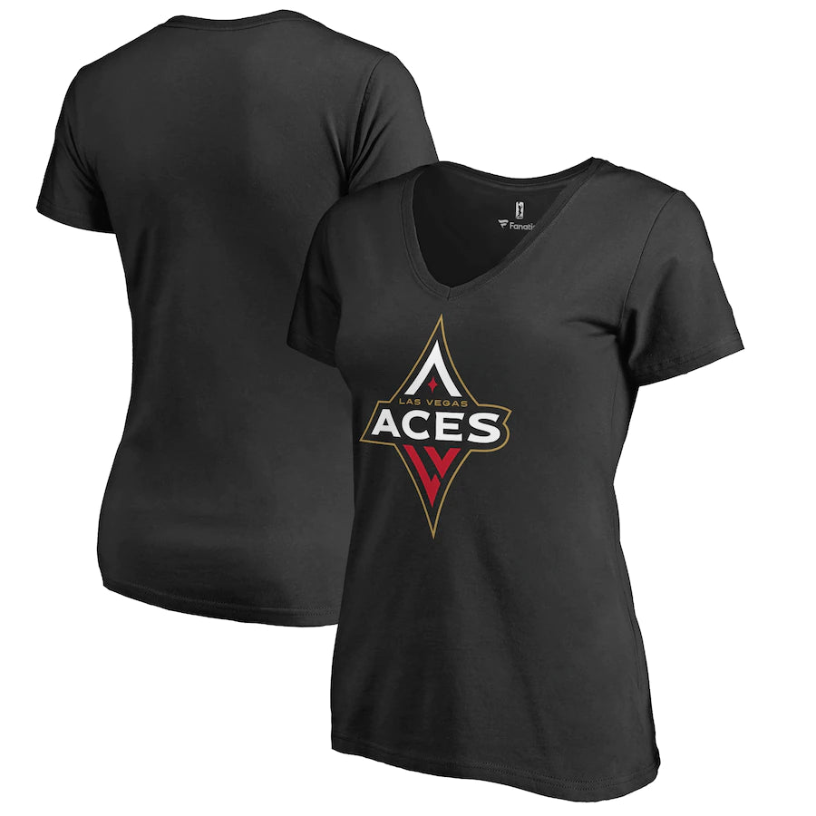 Women's Las Vegas Aces Fanatics Branded Black Primary Logo V-Neck T-Shirt