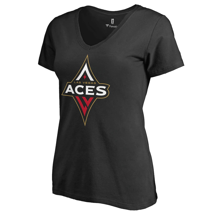 Women's Las Vegas Aces Fanatics Branded Black Primary Logo V-Neck T-Shirt